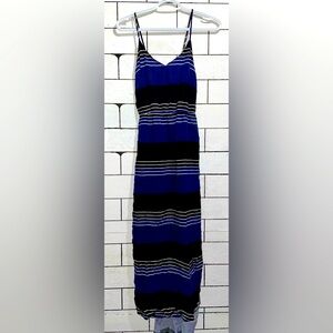 Old Navy Striped Maxi Dress Black & Blue w Empire Waist Adjustable Straps XS